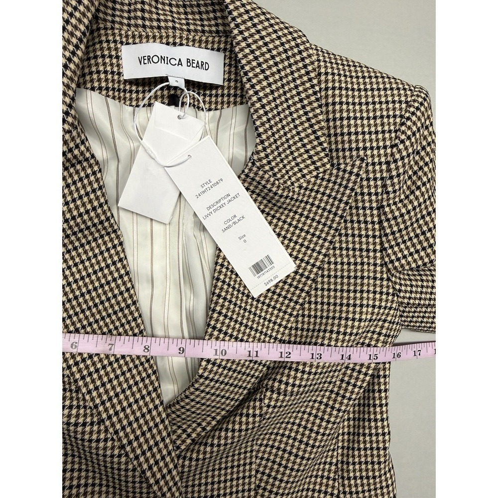 Veronica Beard Livvy Dickey Houndstooth Twill Blazer Sand NWT Sz 0 Career Luxury - Picture 7 of 15